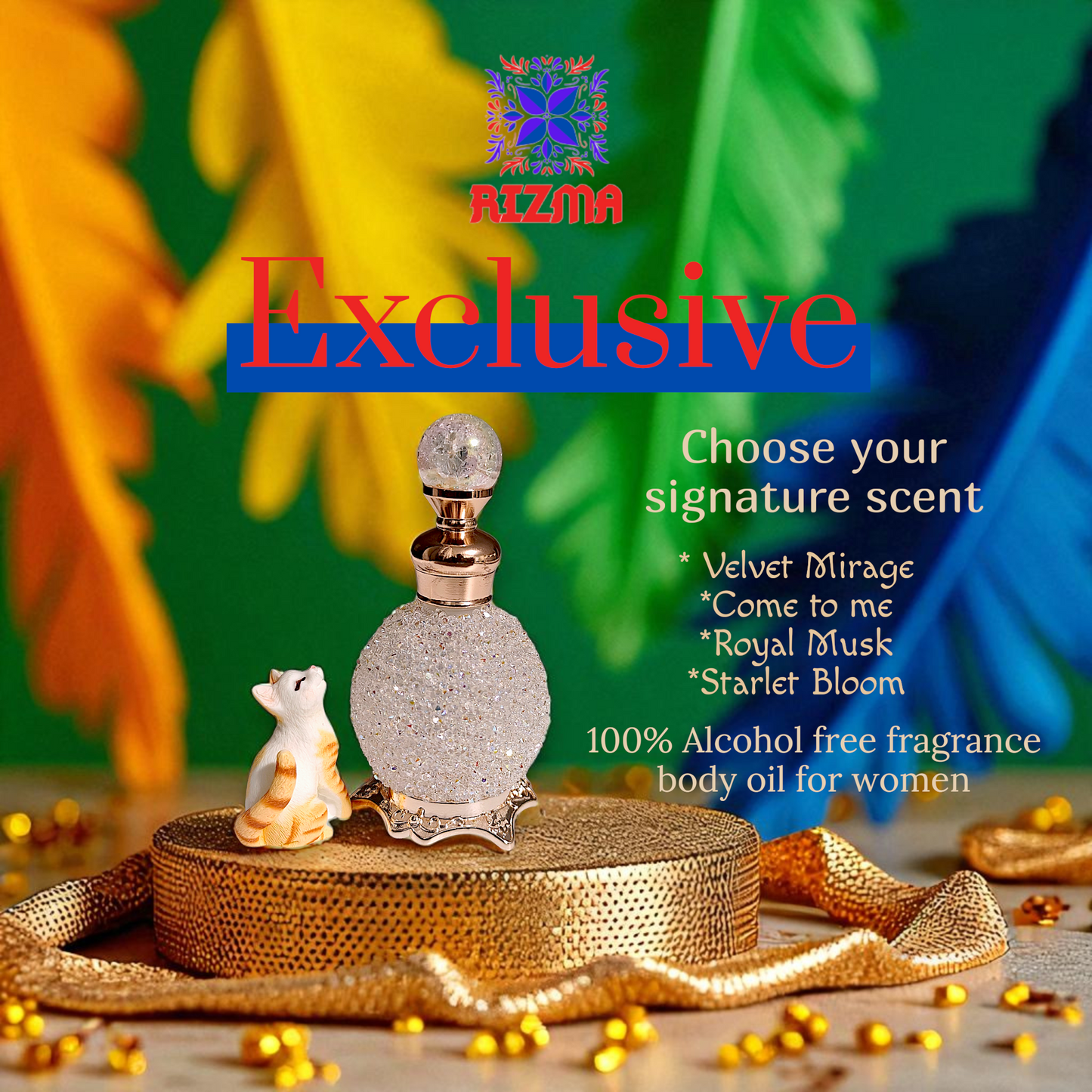 RIZMA Exclusive Fragrance oils- your choice of fragrance in a Vintage Rhinestone Glass Bottle | Choose your Signature Scent